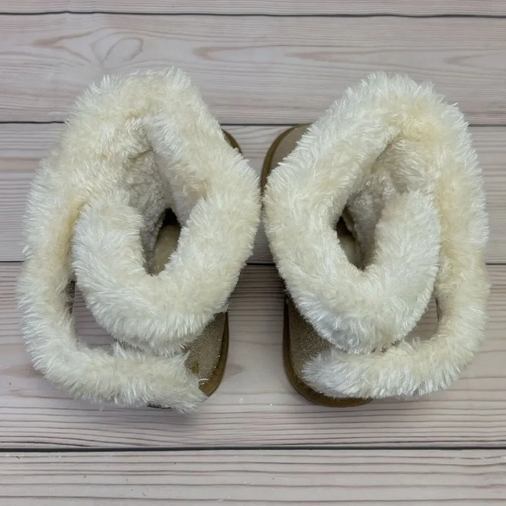 Lamo APRES Youth Winter Boots Girls 2Y Glitter Gold Slip-On Faux Fur Wrap Cuff